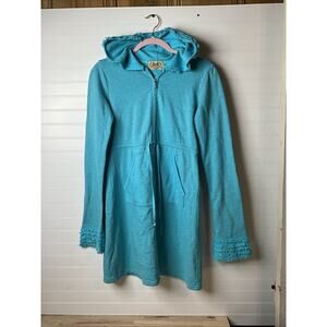 Women's M Juicy Couture y2k Cotton Hoodie Dress - Blue Frilled Sleeves/Hood